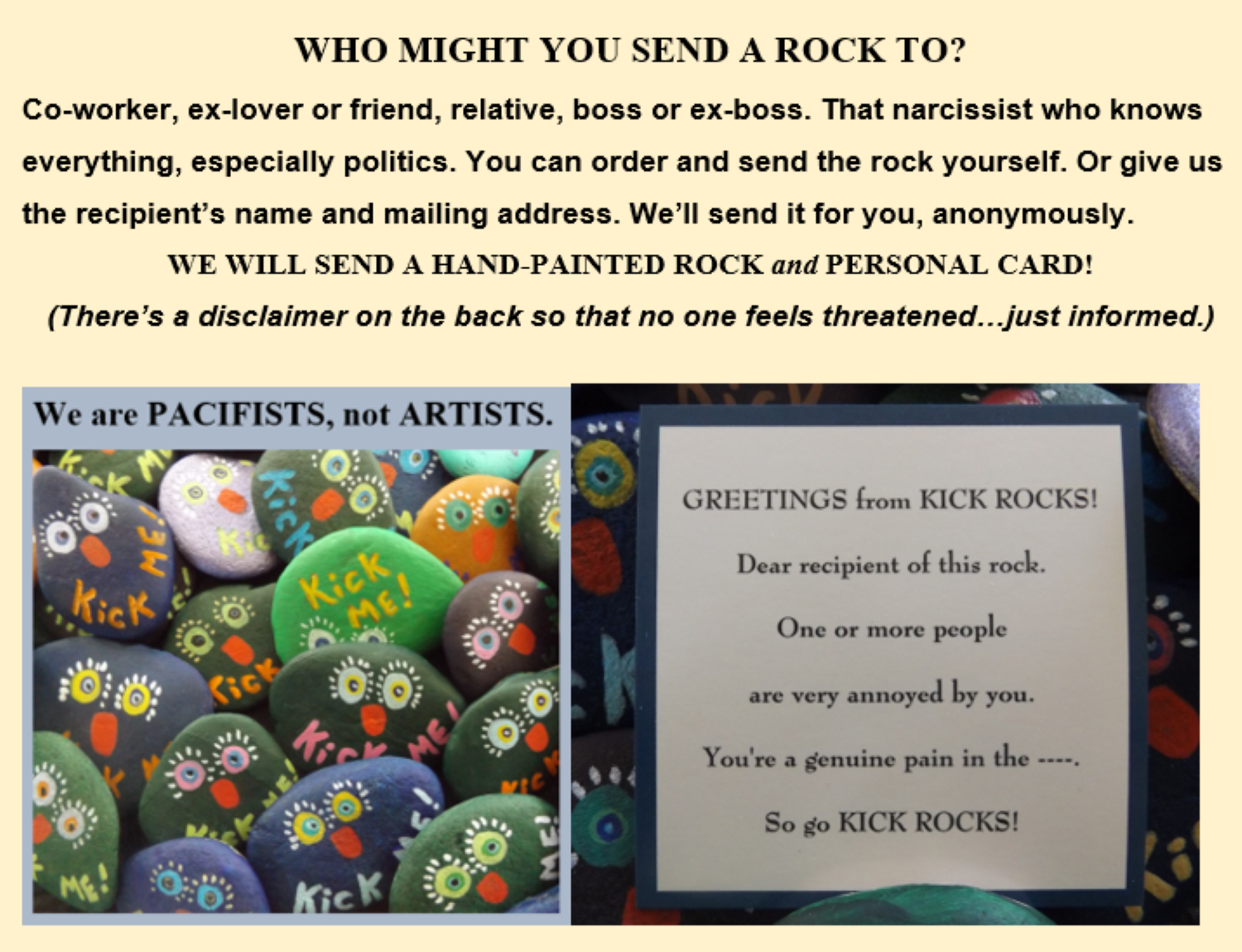 Who might you send a rock to — recipient ideas, anonymous mailing, and the greeting card that ships with each rock